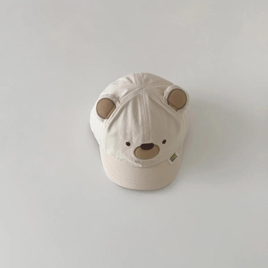 Korean Sporty Fashion Young Kids Baseball Cap Cute Cartoon Bear Peak Cap for Toddler Spring Travel Baby Sunshade Hat