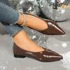 Damskie Eleganckie Buty Jednokolorowe Jesień Nowość Szpiczasty Nosek Płytki Dekolt Metalowa Klamra Buty z Miękką Podeszwą
