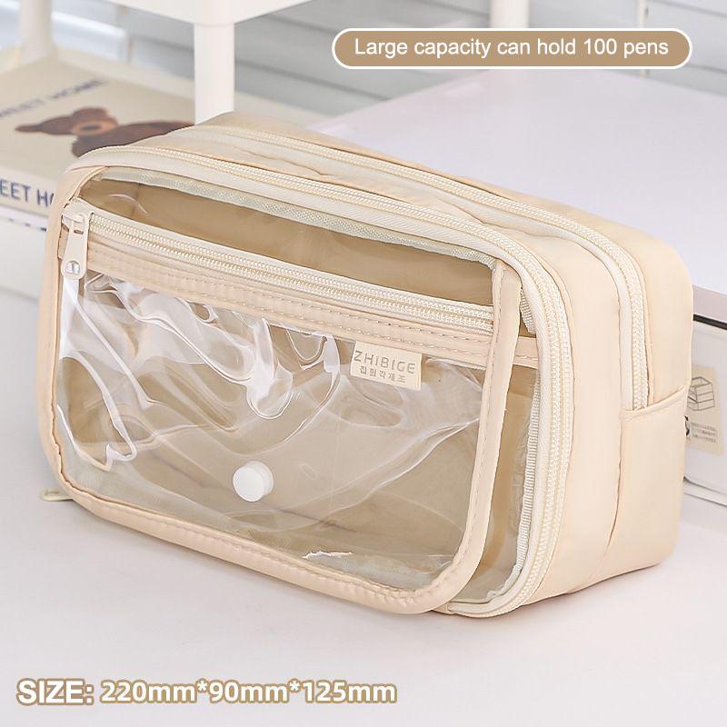 Large Capacity Pencil Bag Simple Stationery Storage Bag Children Pen Case Transparent Pencil Case Students School Supplies