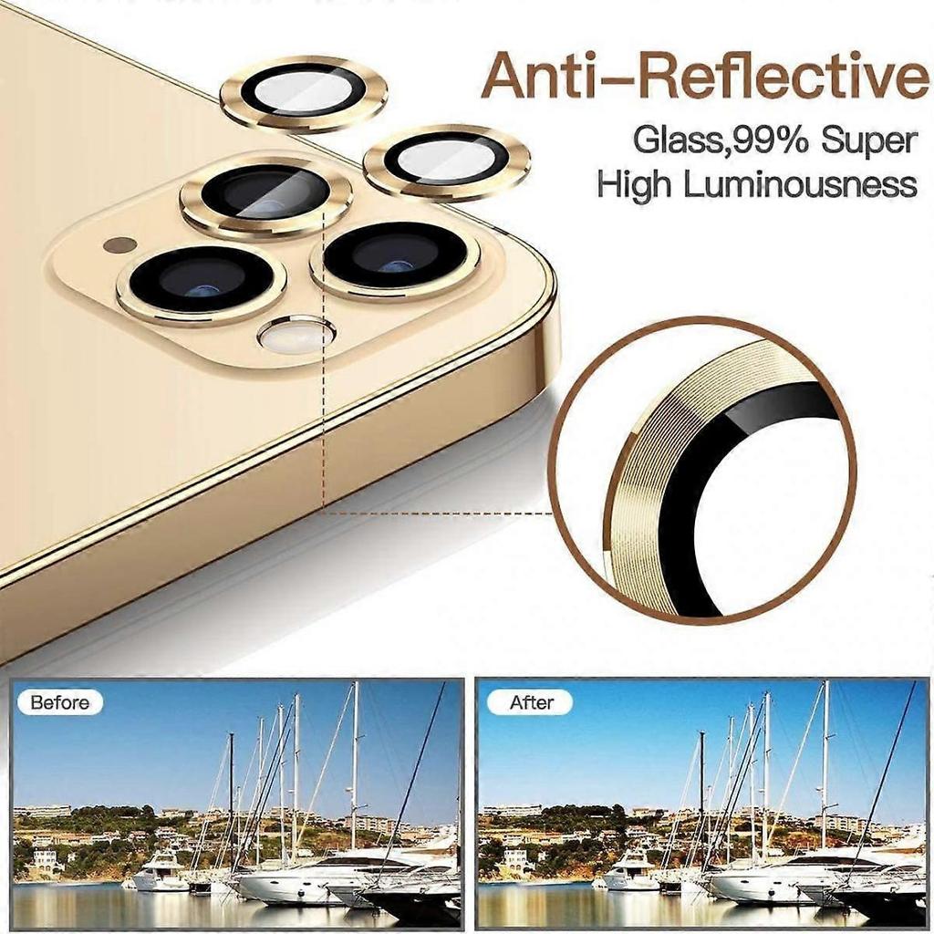 For iPhone 12 Pro Max (6.7 Inch) Camera Lens Protector, Glitter HD Tempered Glass Aluminum Alloy Lens Screen Stiker Cover Film - Gold