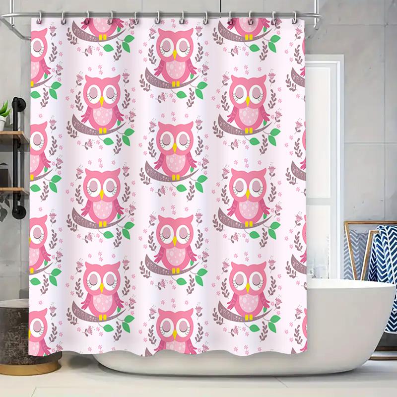 

Owl Pattern Shower Curtain Pink Animal Bath Decor 90x180cm