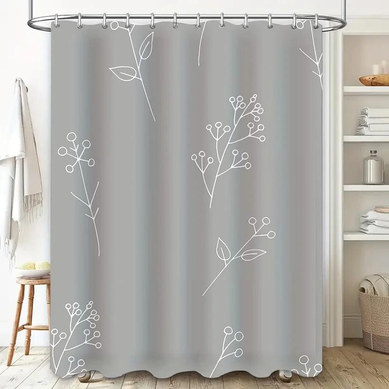 Modern Simple Style White Flower Pattern Shower Curtain for Bathroom Decor Customizable Size Waterproof Fabric Shower Curtains w