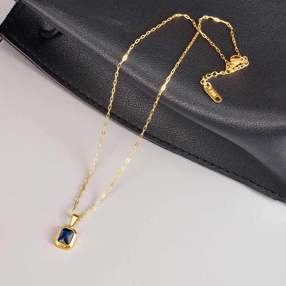 Trendy L182 Blue-Green-Purple Gemstone Necklace for Women - 18K Gold-Plated Stainless Steel Hip Hop Clavicle Chain