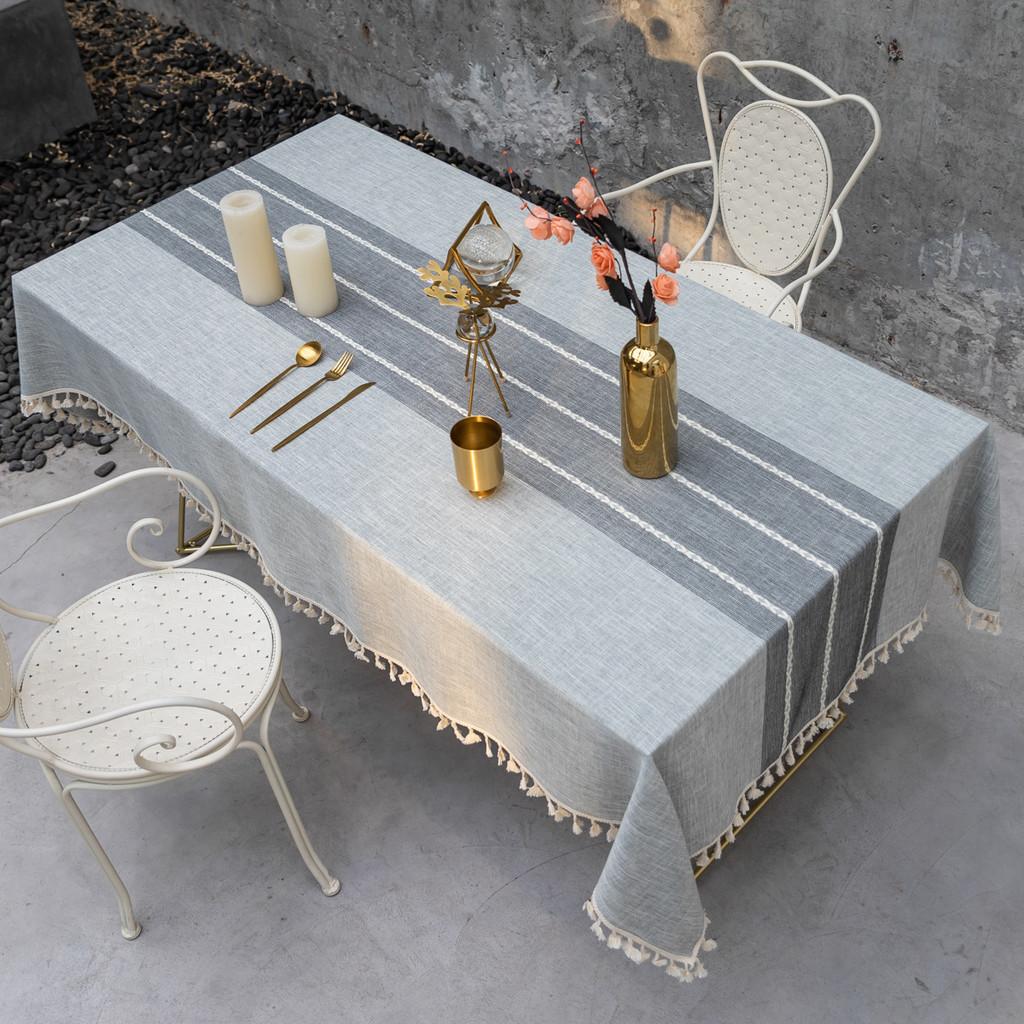 Elegant Ins Style Tablecloth In Striped Grey And Brown For Modern Dining Decor