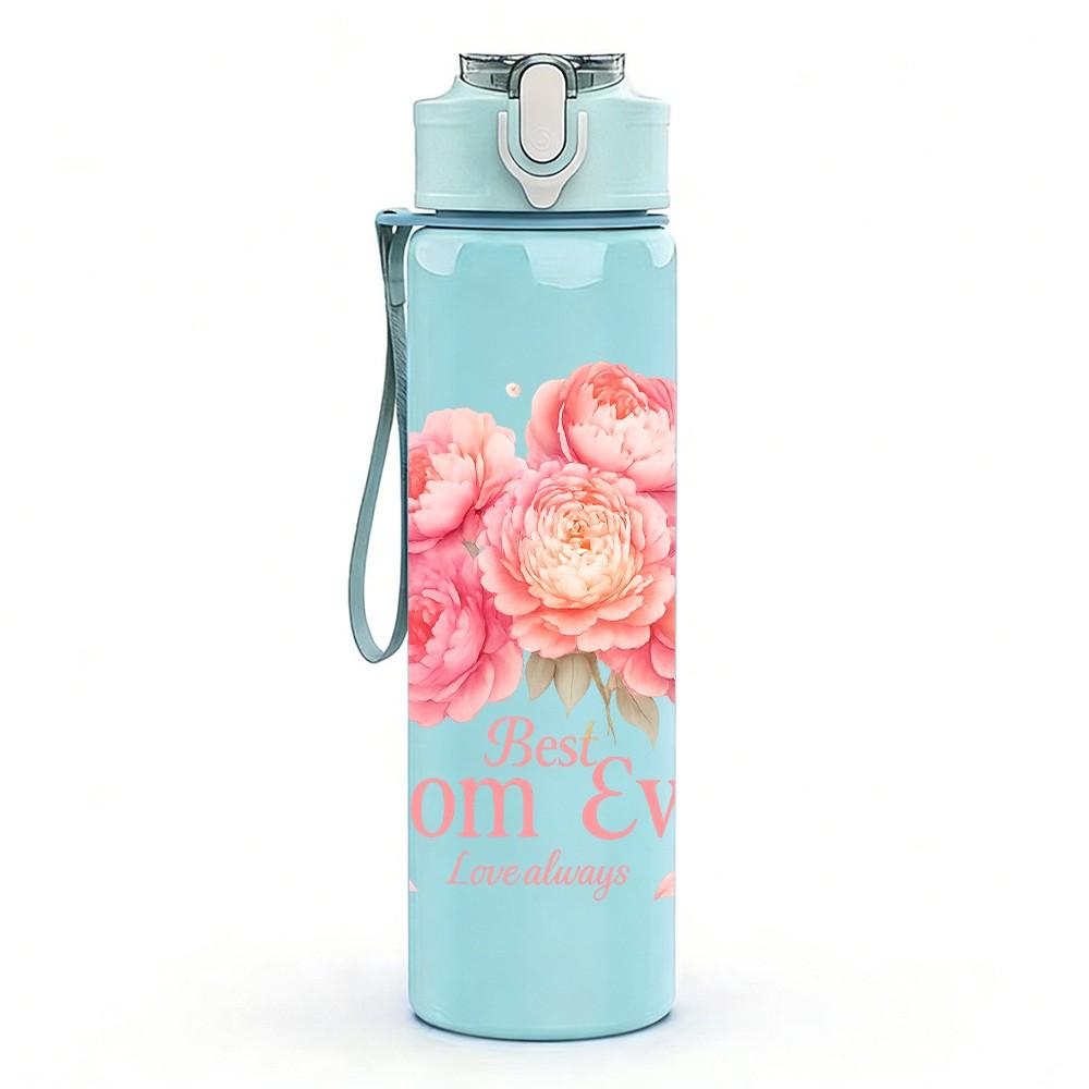 1PC Mom Rose Floral Pattern 750ml Color Plastic Sports Water Bottle Leakproof Flip Straw Lid Suitable for Sports Office Home Use
