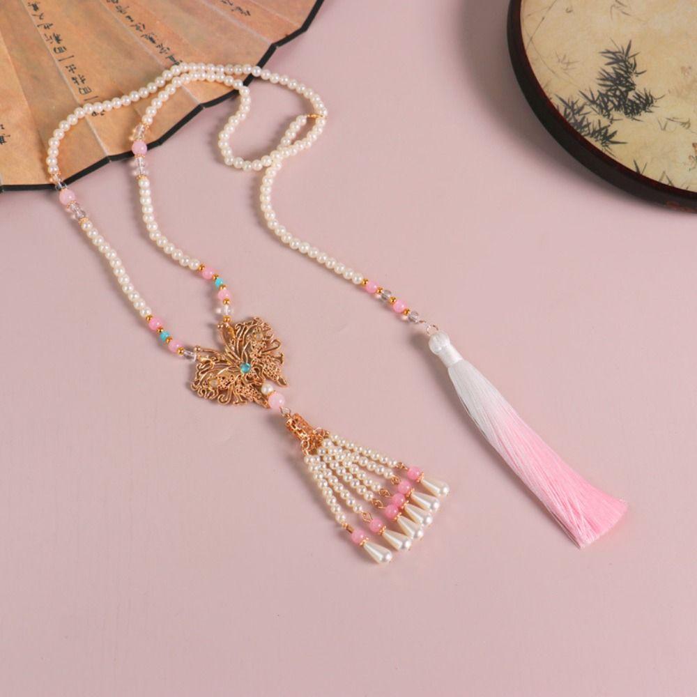 Imitation Pearl Chinese Pearl Necklace Tassel Ethnic Style Choker Elegant Hanfu Necklace Cheongsam