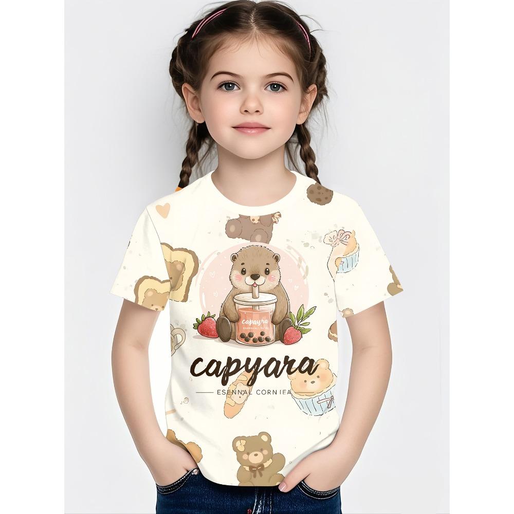 summer Fashionable Comfortable Soft Children's Top Cartoon Animal Series 3d Round Neck Short Sleeve Leisure versatile Children's T-shirt