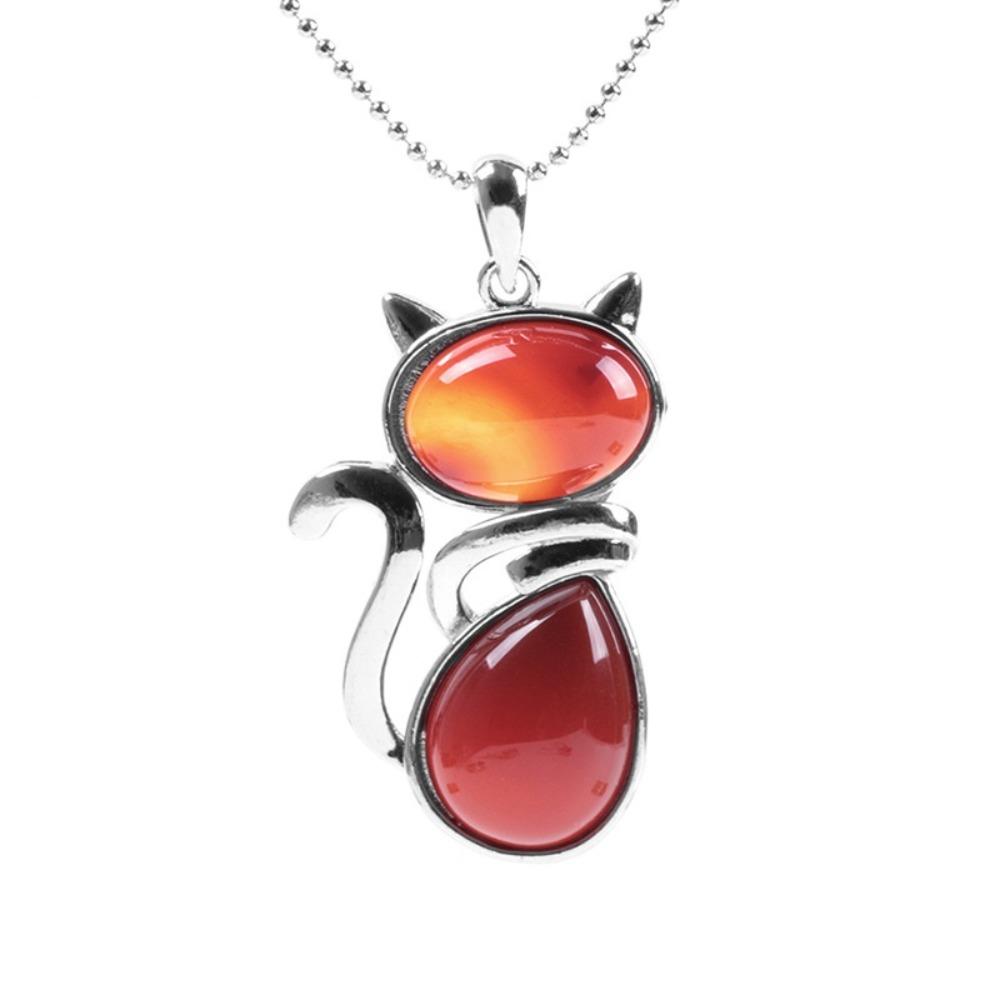 Pink Purple Stone Pendant Cute Shape Cat Jewelry Necklaces Daily Wear Cat Necklaces  Pet Lovers