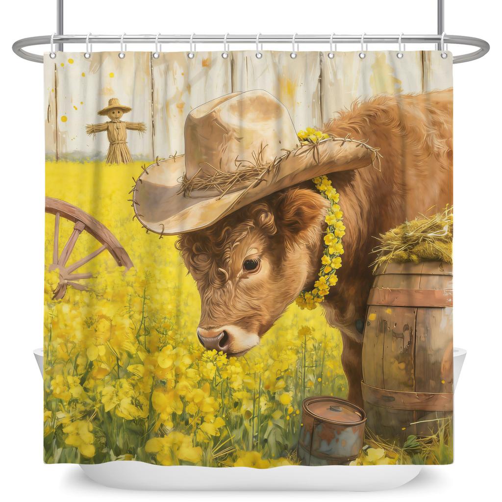 Fresh Pastoral Style Bathroom Shower Curtains Sunflower Calf Bathtub Bathroom Waterproof Curtain With Hooks Polyester Curtains