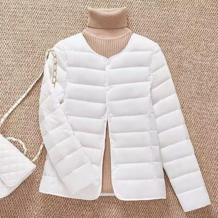 Nowa Lekka Damska Kurtka Puchowa Slim - Krótka, Ciepła, Bawełniany Płaszcz z Okrągłym Dekoltem na Jesień i Zimę