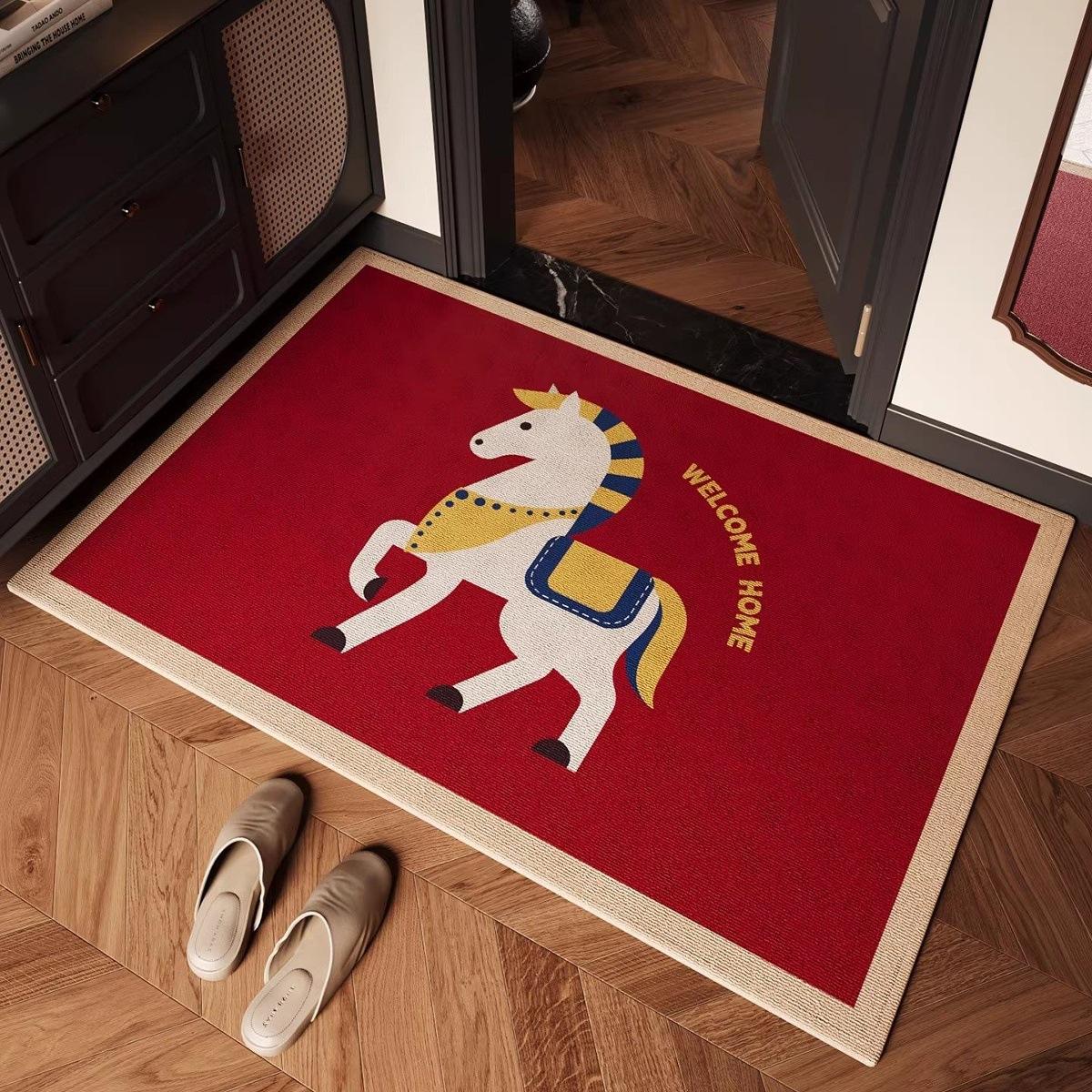 

Chinese New Year Carpet Mat Rug Home Decoration 2026 Year of Horse Cute Pony Cartoon Lucky Theme Red Gold Festival Floor Decor 40cm x 60cm