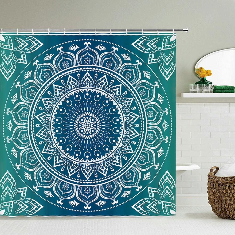 Indian Bohemian Style Shower Curtain Bathroom Waterproof Cloth Printed Mandala Decoration Bath Curtains large 240x180 With Hooks