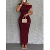 Sexy Solid Color Dress Cute Slim Water Ripple Diagonal Shoulder Dress