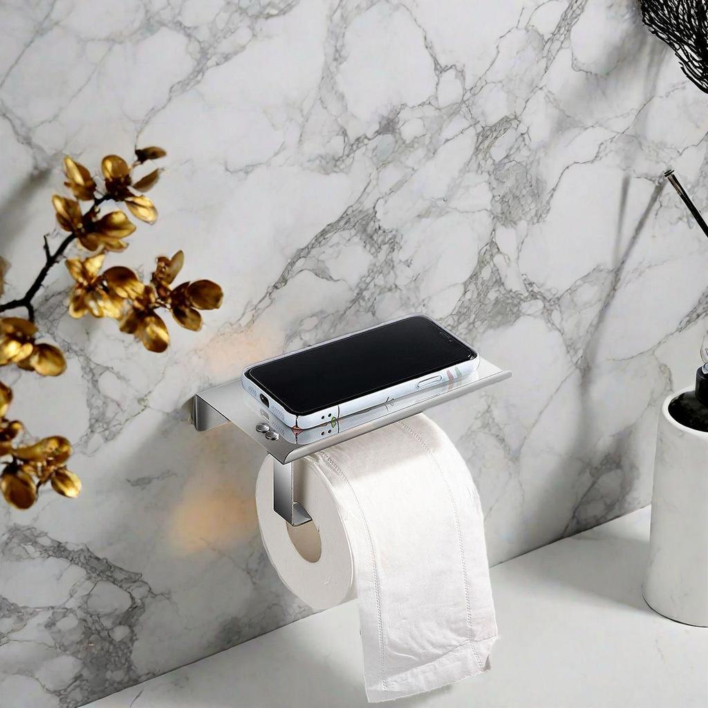 Stainless Steel Wall-Mounted Toilet Paper Holder and Tissue Box