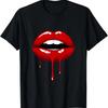 Camiseta Fashionável Cool para Mulheres com Lábios Vermelhos, Manga Curta e Estampa Gráfica