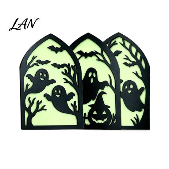 Durable Halloween Table Decor Wooden Screen Ornaments, Glow in The Dark Gothic Arch Mysterious Room Accents Decor, No Assembly Atmosphere Supplies for