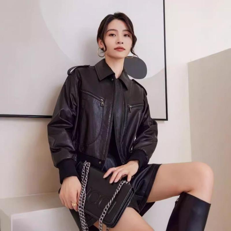 

Новые модные осенние и зимние кожаные куртки для женщин, короткие дубленки, свободные и приталенные мотоциклетные костюмы. 3XL