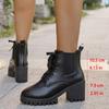 Fashion Sexy Lace Up High Heel Ankle Boots Women Autumn Fashion Solid Black Pu Round Toe Chelsea Boots Chunky Platform Non Slip Shoes