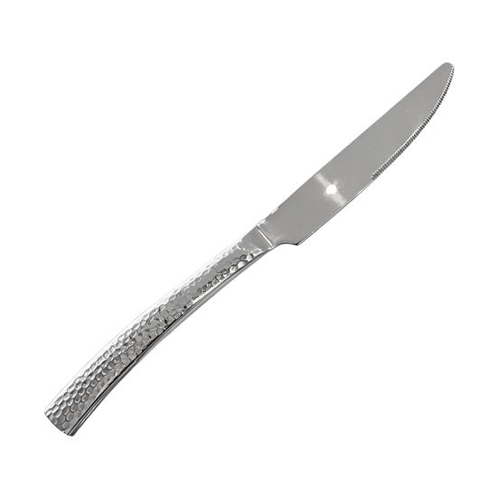 

Western Food Tableware Stainless Steel Serrated Steak Knife Sharp Fork Tines Curved Spoon Dishwasher Safe Hammered Texture Flatware B