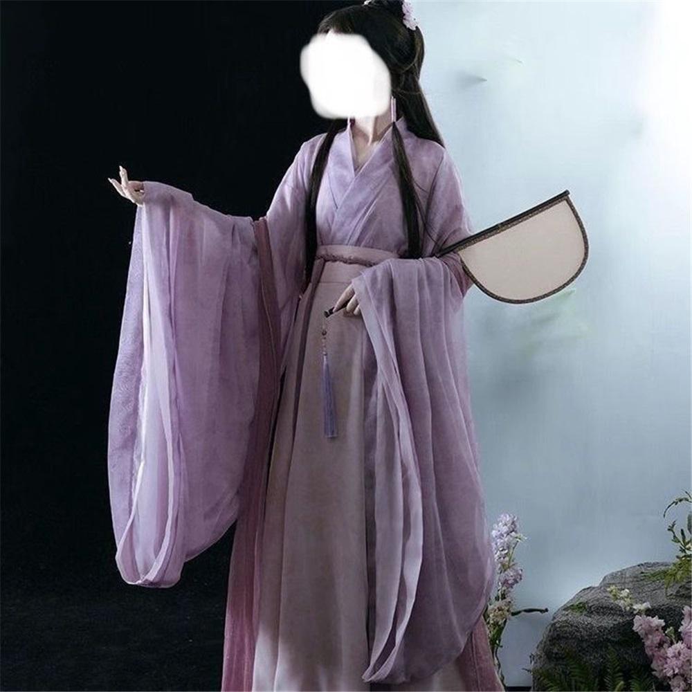 Elegant Hanfu Women Cross Collar Chinese Style Dance Dress For Wei And Jin Dynasties