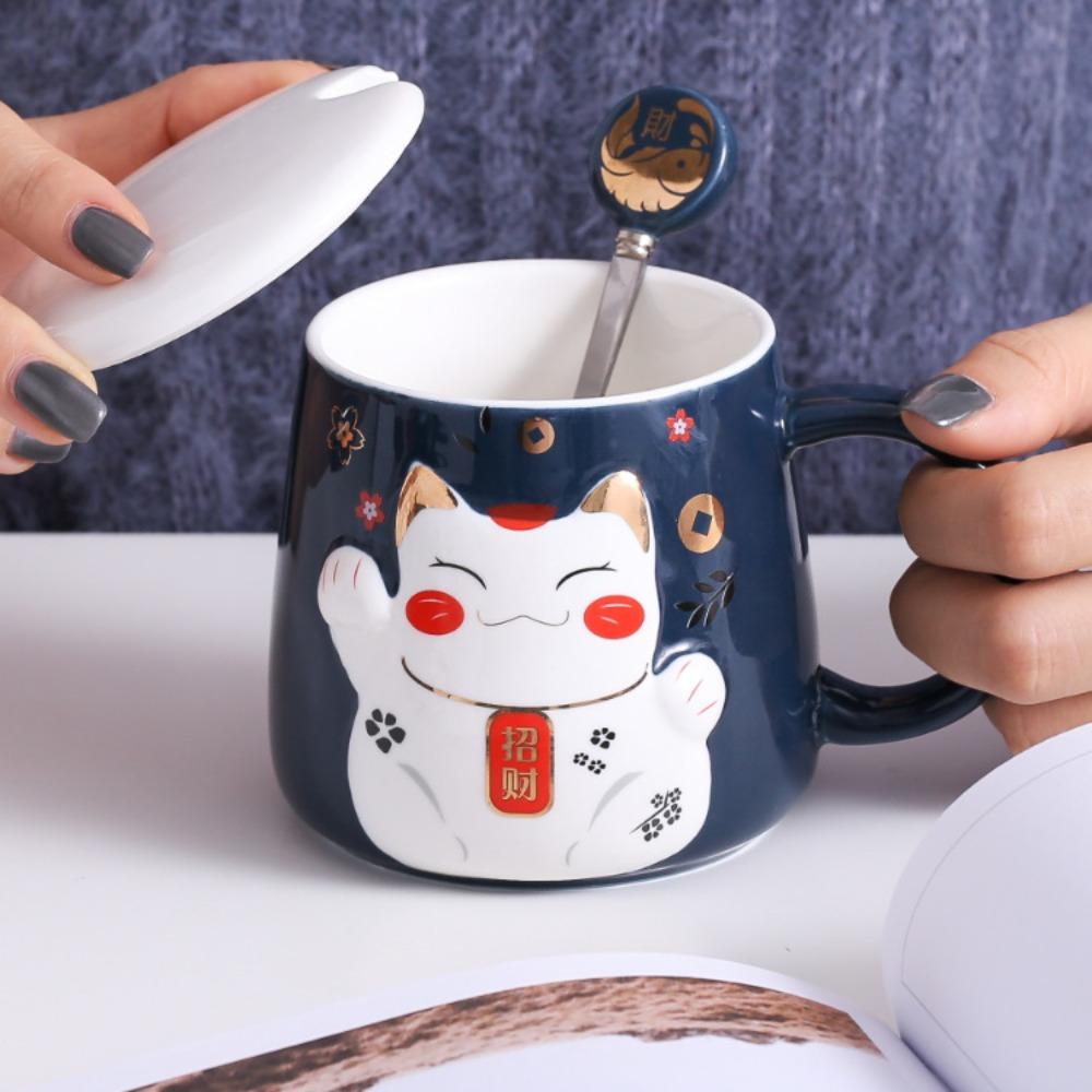 Mug Mug with Lid Spoon Lucky Cat Couple Office Student Ceramic Eco-friendly Business Gift Mug