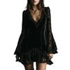 Elegant Patchwork Deep V-Neck Long Sleeve Dress - Versatile Solid Color Style