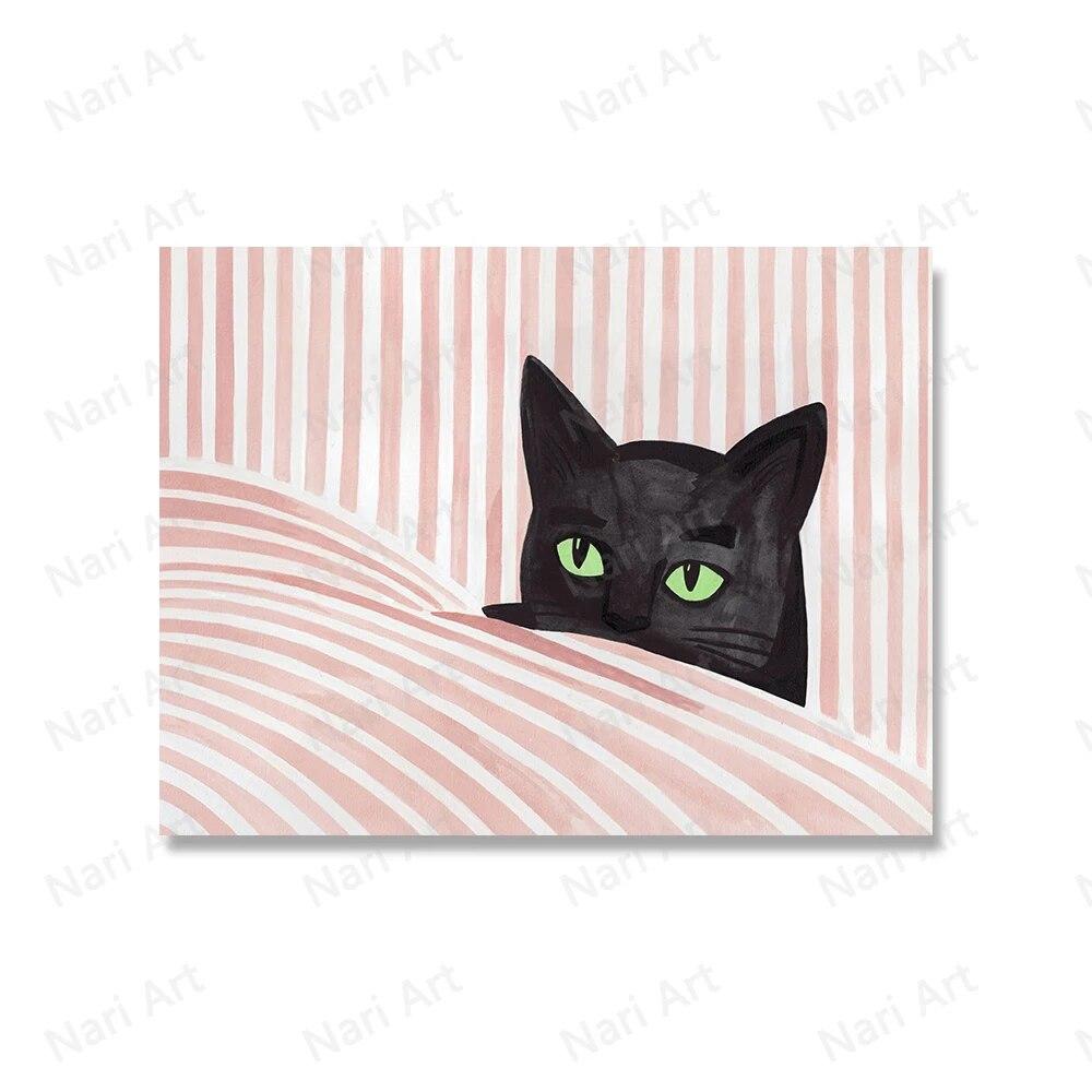 Funny Cats Posters Don't Wake French Cat Canvas Painting Cartoon Animals Wall Art Print Pictures for Living Room Home Decoration No Frame