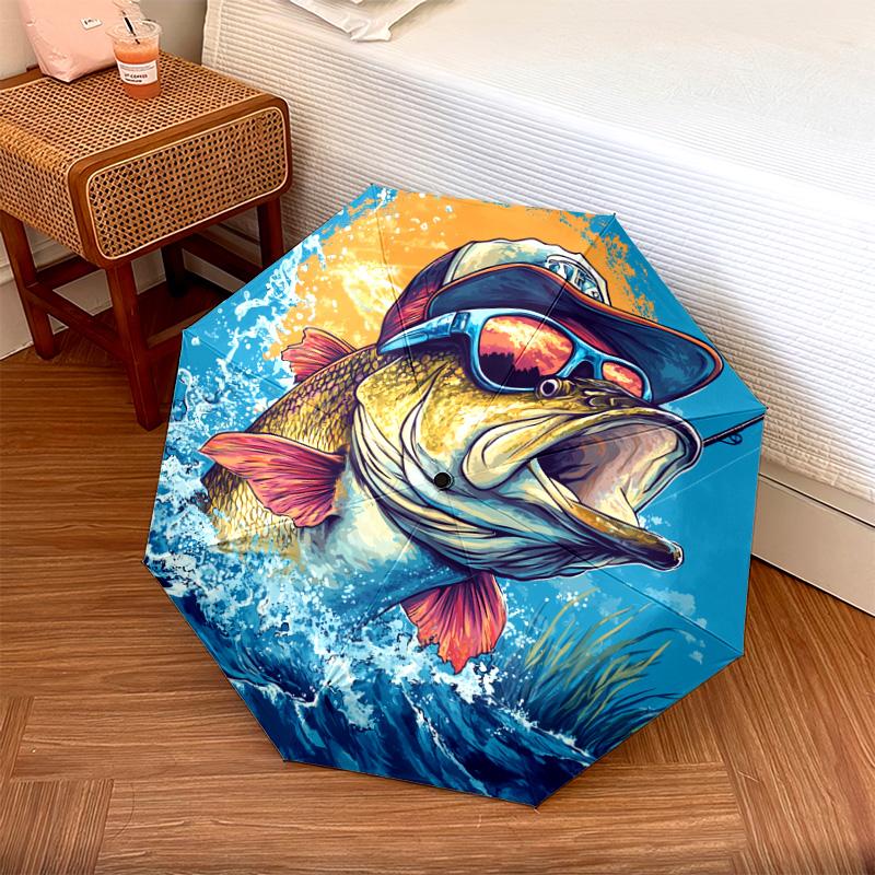 

1 PC Automatic Folding Umbrella - Bass Fish Pattern, Portable & Foldable Design with 8 Ribs, Christmas Birthday Gifts