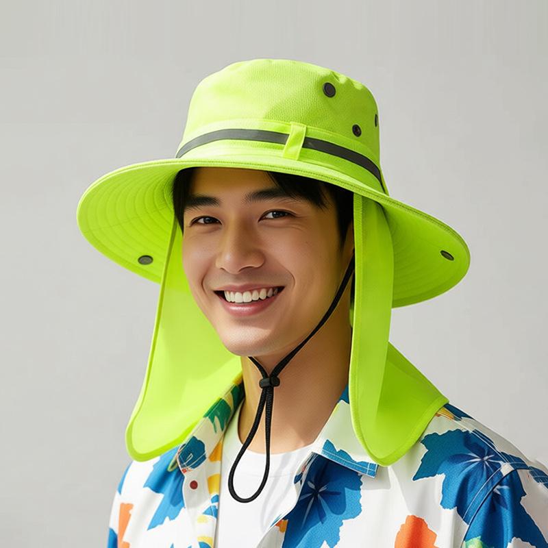 Summer Outdoor Sunscreen Shawl Hat Sunshade Neck Protection Fisherman Hat Night Reflective Fishing Hat зелёный