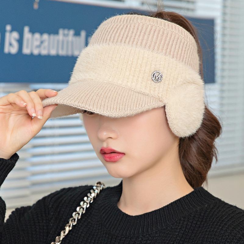 New Women Winter Hat Streetwear Faux Fur Warm Ponytail Cap Fashion Decorate Beanie Hat For Female Casual Earflap Knitted Hat