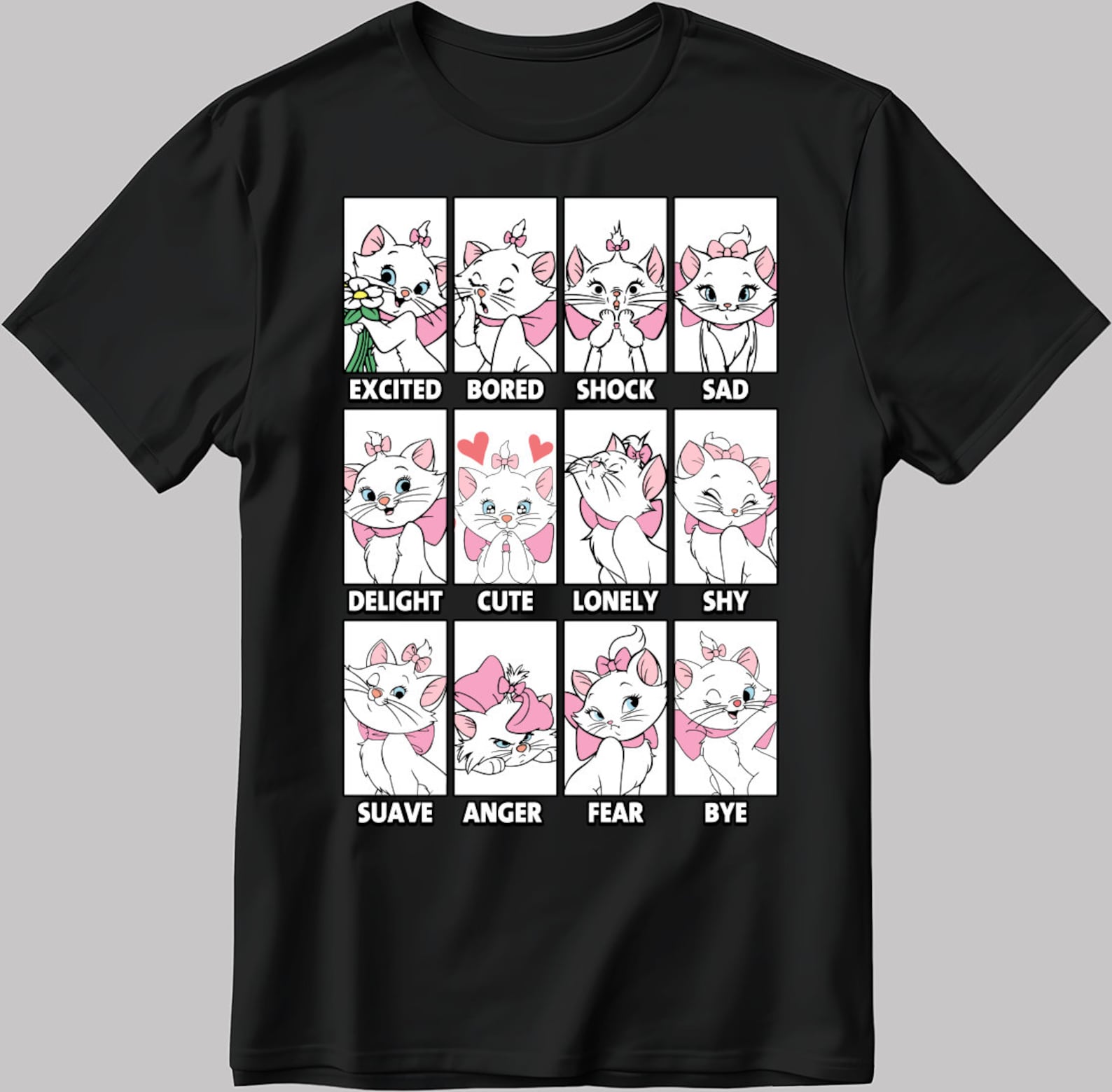 Marie Cat Moods Short Sleeve White-Black Men s / Women s T-Shirt C544 S