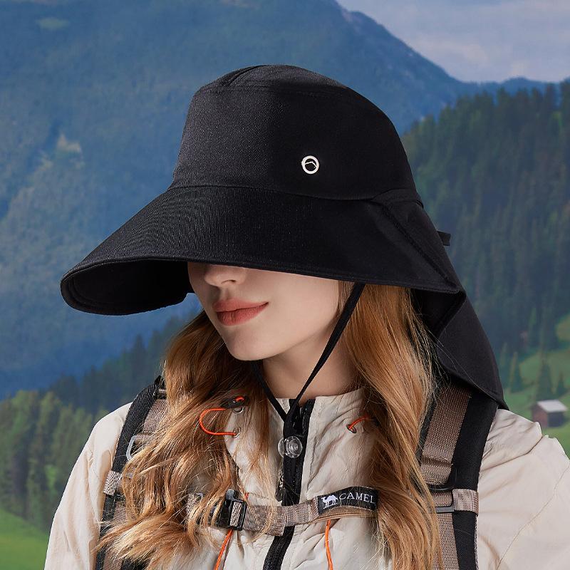 Spring and summer big eaves shawl neck protector bucket hat outdoor sun protection sun hat fashion with ponytail hole hat women