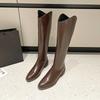Black Pointed Toe Ladies Knee High Shaft Shoes Waterproof Women's Long Boots