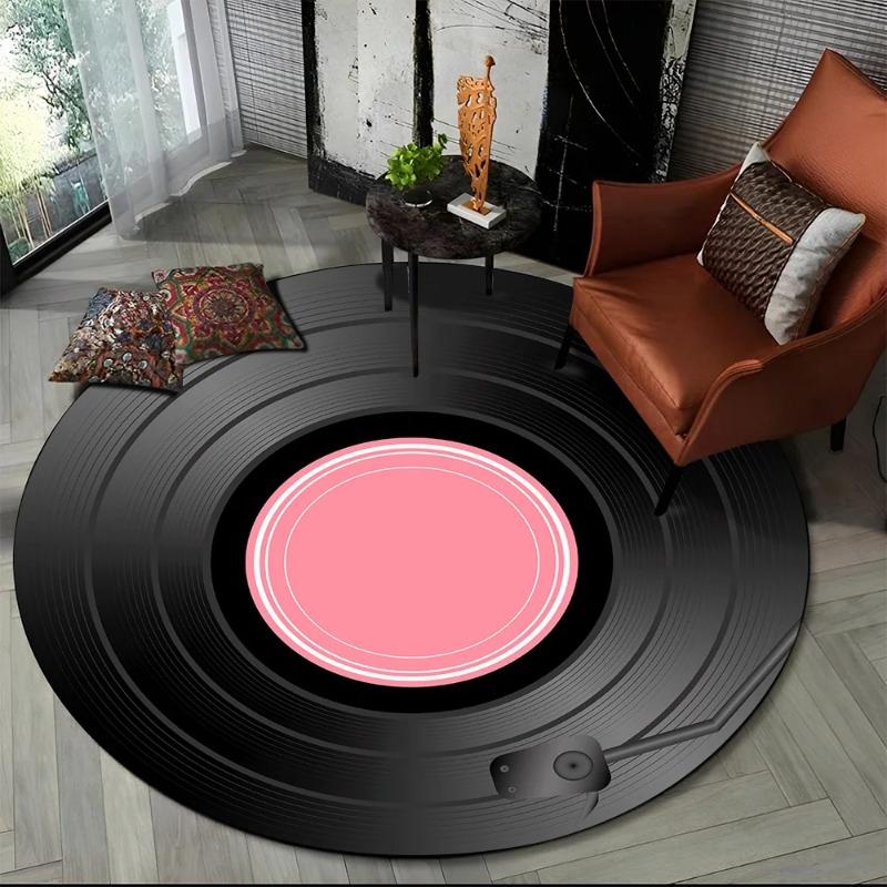 3D Schallplatte Musik DJ Band HD Runder Teppich Teppich Mode Teppich für Wohnzimmer Schlafzimmer Sofa Spielzimmer Dekoration Rutschfeste Fußmatte