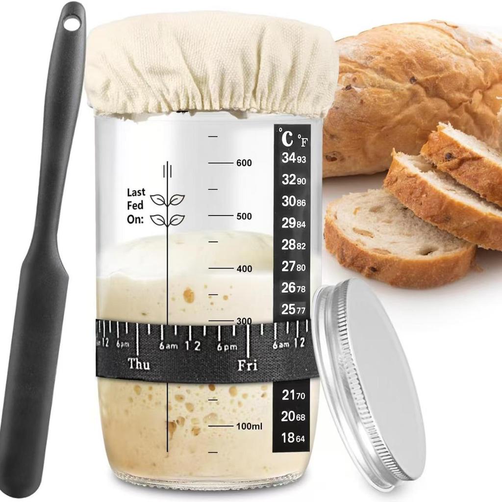 Sourdough Fermentation Glass Jar with Stirring Spoon - 24oz Bread Baking Tool