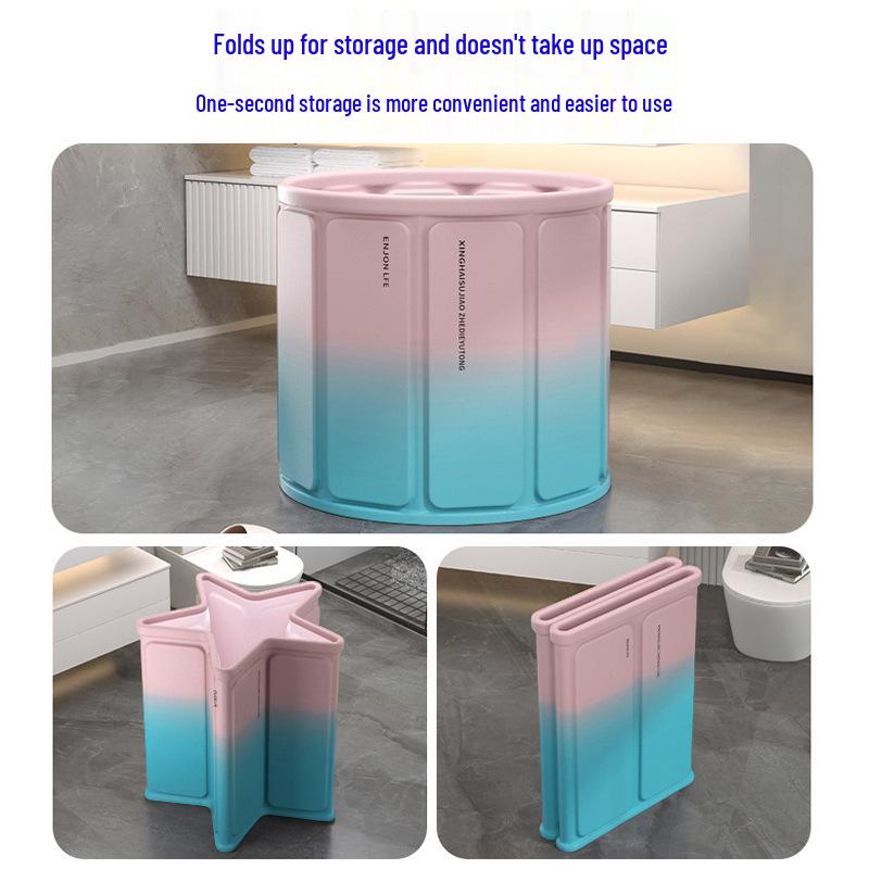 Folding Insulated Adult Soaking Tub - Anti-Rollover, Cotton-Padded, Large Size (Blue/Pink)