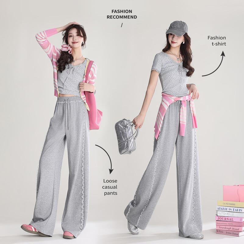 Bailuyu Women s Straight Leg Elastic Waist Casual Pants M