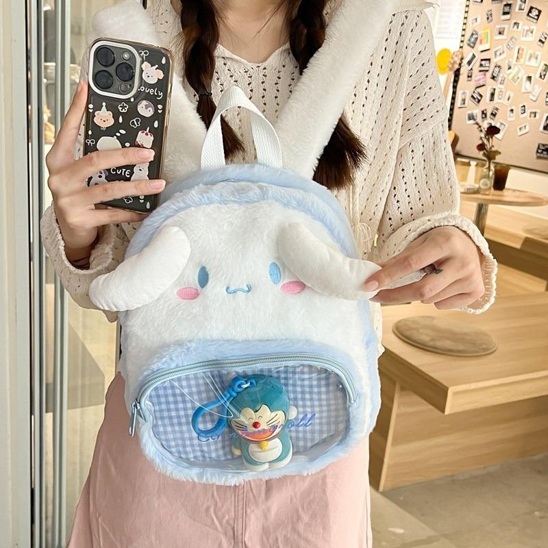 Girly heart cute bunny plaid transparent backpack new personalized cartoon backpack