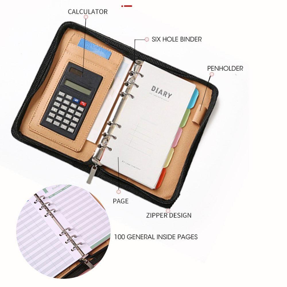 PU Leather Portfolio Binder Cover 6-Ring Business Notebook Loose Leaf Notebook  Conference Use