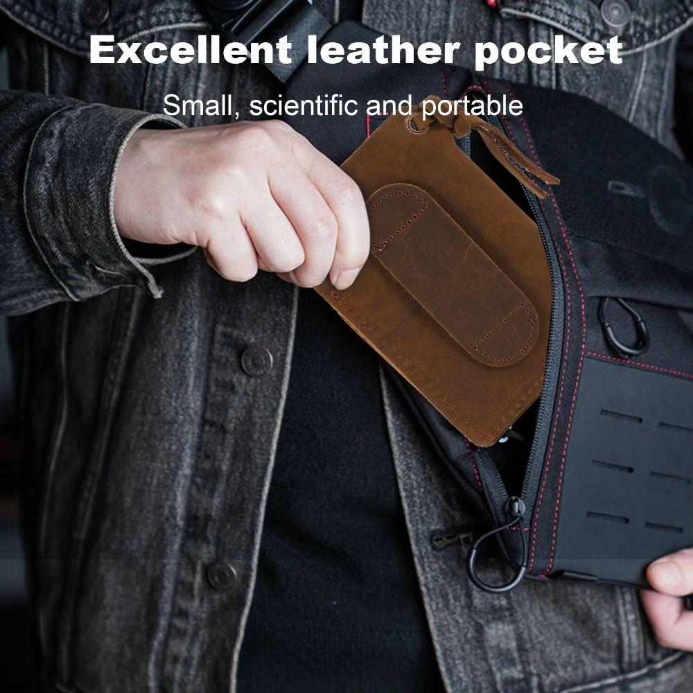 Black/Brown Leather EDC Organizer Genuine Leather EDC Pouch Pocket Outdoor Tool Pouch  Men Utility
