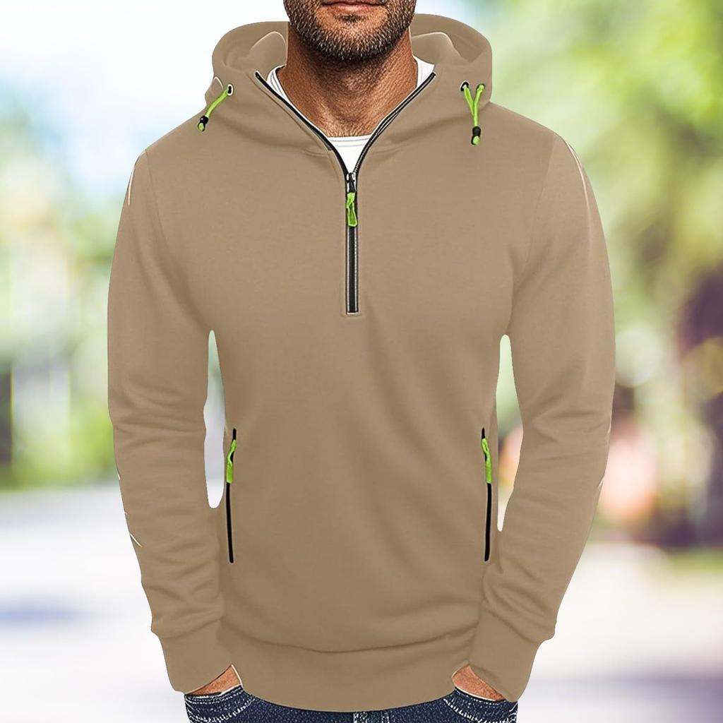 Men's Hooded Sweatshirt Casual Pullover Solid Color Half Zipper Simple Hooded Hoodie Man
