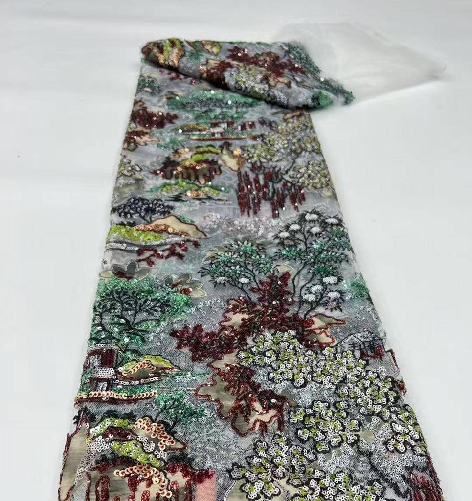 Factory Direct  Landscape Tree Embroidered Fabric Dress Lace Full Width Lace Fabric