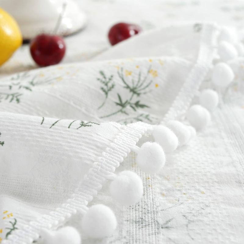 Cotton Table Cloth Round Tablecloth with Tassel Dust-Proof Floret Circular Table Cover for Kitchen Dinning Room Tabletop Decor