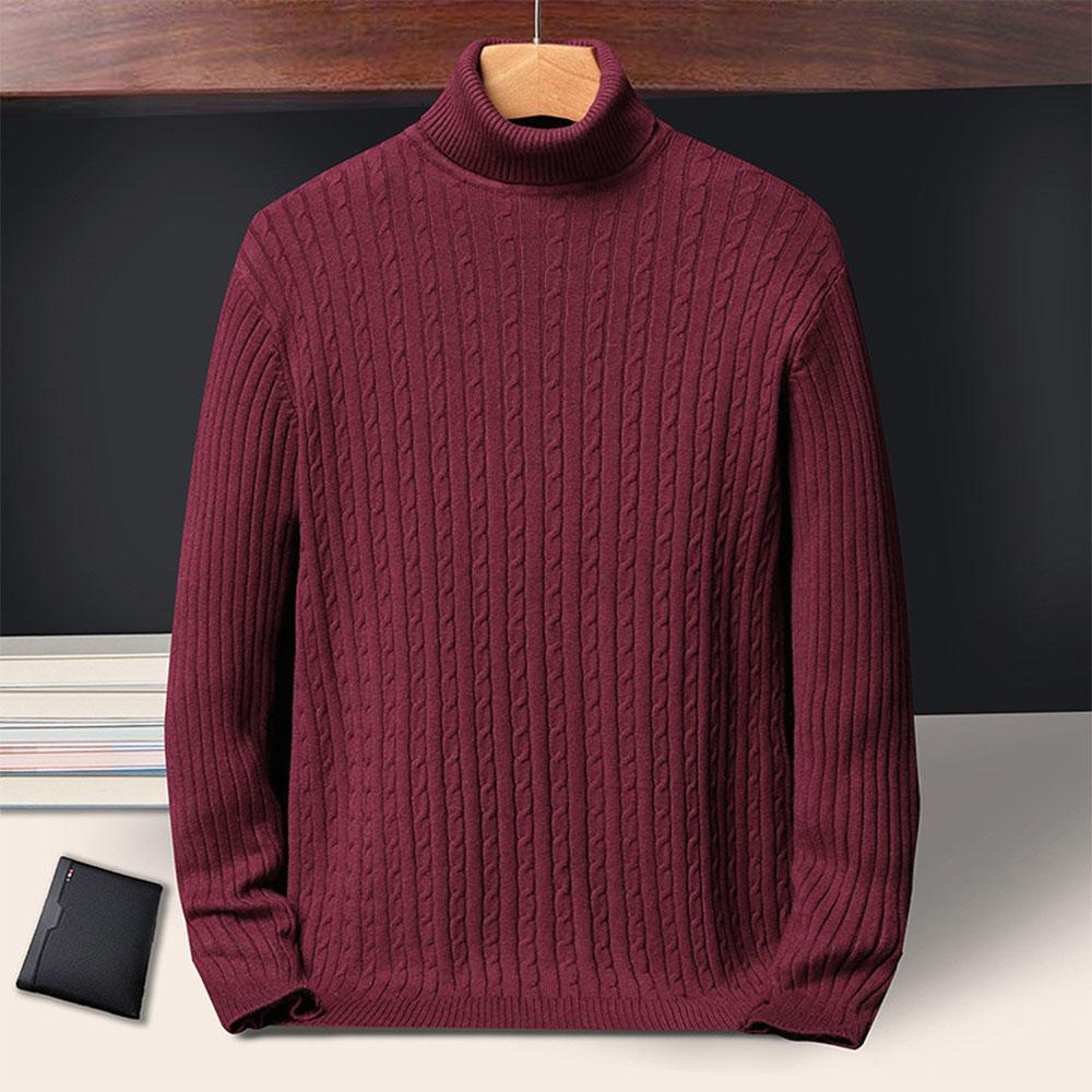 New Men's Turtleneck Sweaters Autumn Knitted Striped Streetwear Warm Long Sleeved Pullover Solid Color Basic Style Casual Tops