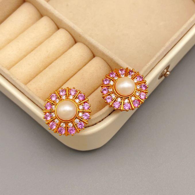 Elegant French Retro Zircon Hoop Earrings for Women