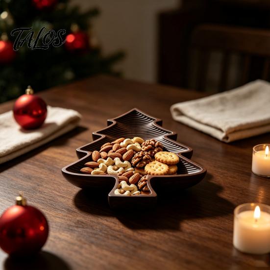 Wooden Candy Holder for Christmas Tree Serving Tray, Nut Dish, Xmas Tree‑Shaped Snack Storage Natural Wood Ornament Bowl Plate, Decorative Tabletop
