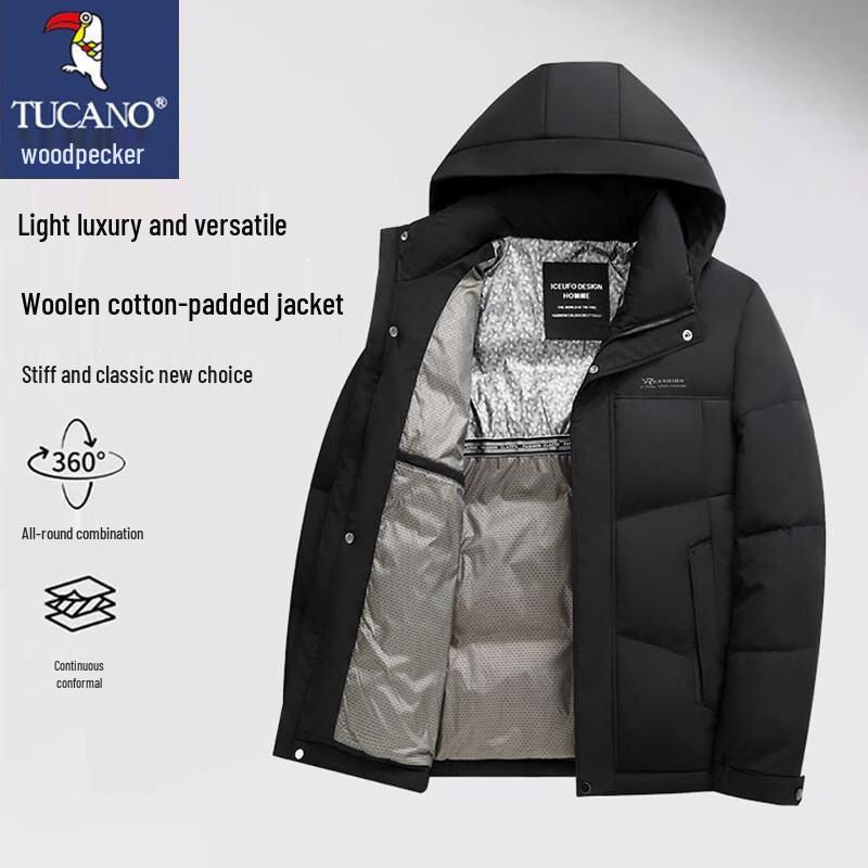 

TUCANO Men s Winter Fleece-Lined Detachable Hood Cotton Jacket M