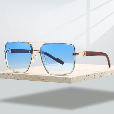 Lunettes de Soleil Mode Rétro Pilote Dégradé Femmes Nouvelles Tendance Décor Voyage en Bois Chic Monture Métal Lunettes de Soleil Homme