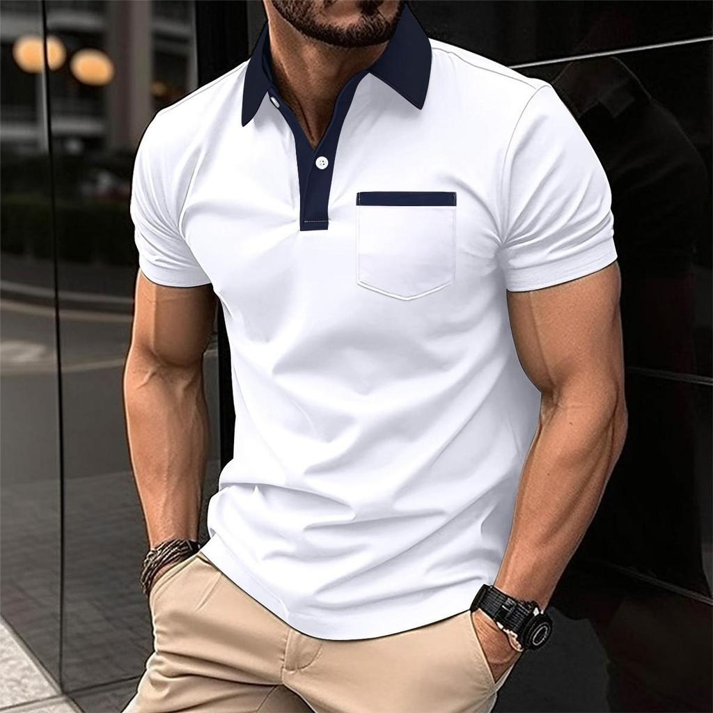 Summer New Men's Casual Chest Pocket Solid Colour Short-sleeved Casual T-shirt POLO Shirt Tops