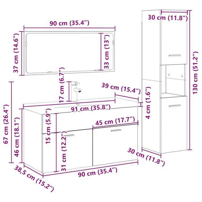 VidaXL Ensemble de meubles salle de bain 4 pcs bois d'ingénierie, armoire de salle de bain, armoire de rangement de 3328916